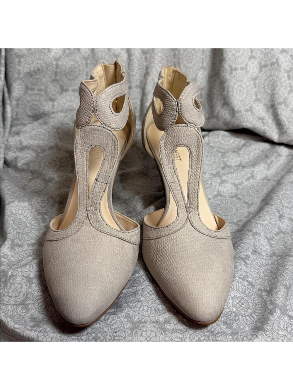 Nine West Beige Suede Block Heel Sandals
